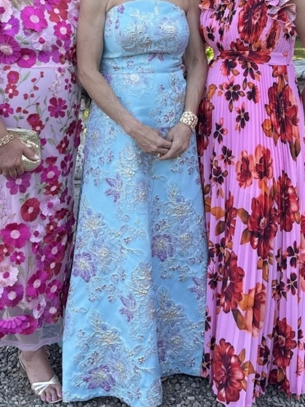 Strapless Light Blue Embroidered Gown